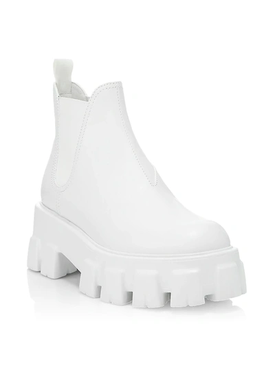Shop Prada Women's Monolith 55 Leather Lug-sole Chelsea Boots In Bianco