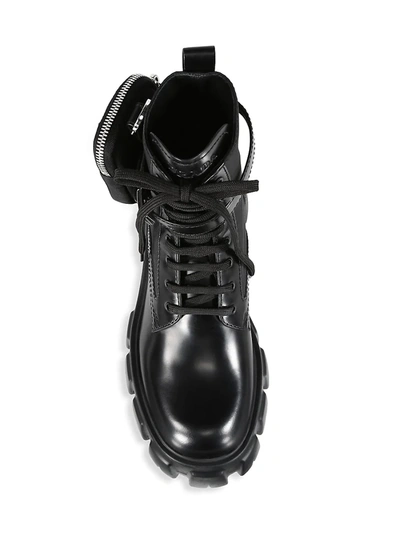 Shop Prada Women's Monolith 55 Leather & Nylon Lug-sole Combat Boots In Nero