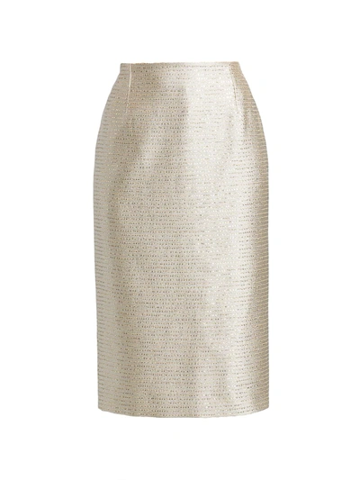 Shop Oscar De La Renta Sequin Tweed Classic Pencil Skirt In Gold