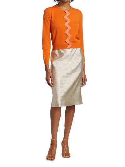 Shop Oscar De La Renta Sequin Tweed Classic Pencil Skirt In Gold