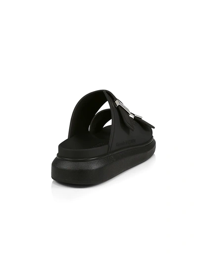 Shop Alexander Mcqueen Men's Rubber Buckle Slide Sandals In Black Silver