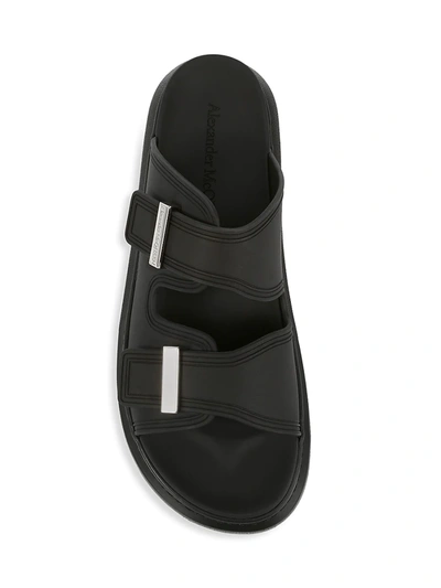Shop Alexander Mcqueen Men's Rubber Buckle Slide Sandals In Black Silver