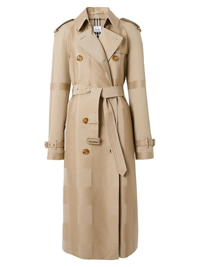 Shop Burberry Waterloo Logo Check Trench Coat In Honey