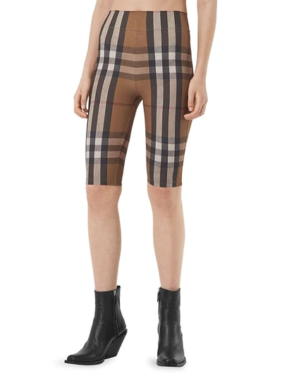 Shop Burberry Women's Andrea Check Biker Shorts In Birch Brown