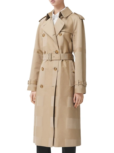 Shop Burberry Waterloo Logo Check Trench Coat In Honey