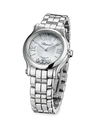 Shop Chopard Women's Happy Sport Diamond & Stainless Steel Bracelet Watch In Silver