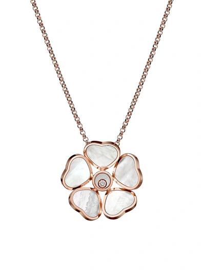 Shop Chopard Women's Happy Diamonds Happy Hearts 18k Rose Gold, Diamond & Mother-of-pearl Pendant Necklace In White