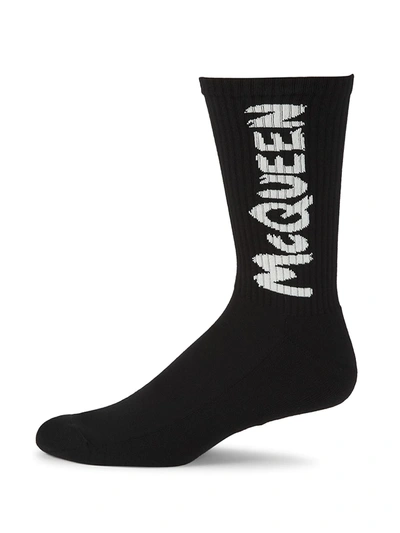 Shop Mcq By Alexander Mcqueen Men's Logo Socks In Black Ivory