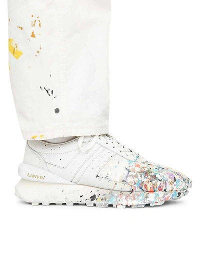 Shop Lanvin Men's Gallery Dept. X  Painted Bumpr Leather Sneakers In Optic