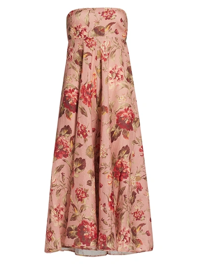 Shop Zimmermann Floral Linen Midi Dress In Musk Floral