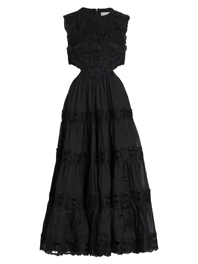 Shop Zimmermann Cassia Yoke Dress In Noir