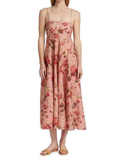 Shop Zimmermann Floral Linen Midi Dress In Musk Floral