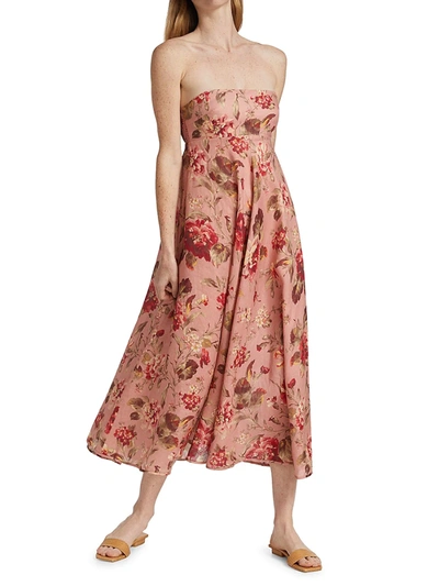 Shop Zimmermann Floral Linen Midi Dress In Musk Floral