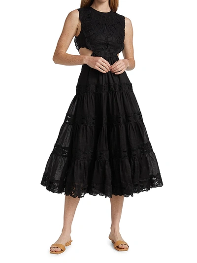 Shop Zimmermann Cassia Yoke Dress In Noir