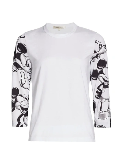 White & Black Disney Edition Mickey Mouse Sleeves Long Sleeve T-shirt