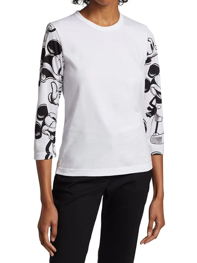White & Black Disney Edition Mickey Mouse Sleeves Long Sleeve T-shirt