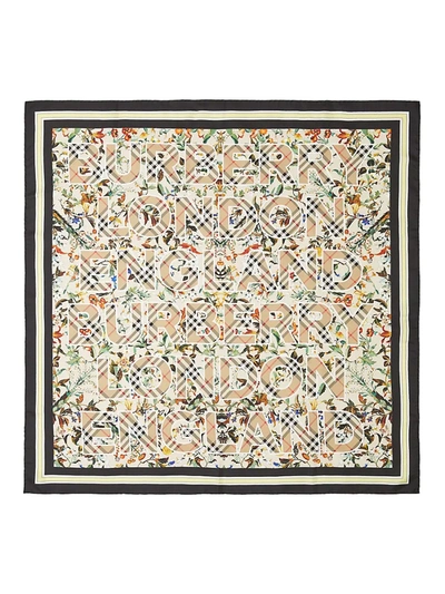 Shop Burberry Montage Print Silk Square Scarf In Beige Multi