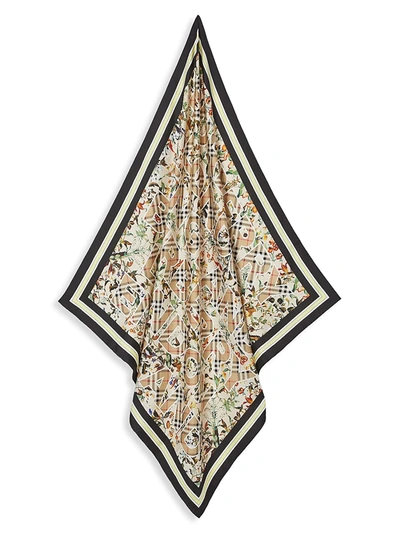 Shop Burberry Montage Print Silk Square Scarf In Beige Multi