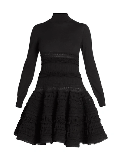 Shop Alaïa Women's Tiered Fit-&-flare Wool Knit Dress In Noir