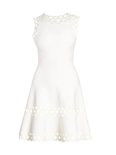 Shop Alaïa Lattice Trim Fit-&-flare Knit Dress In Blanc