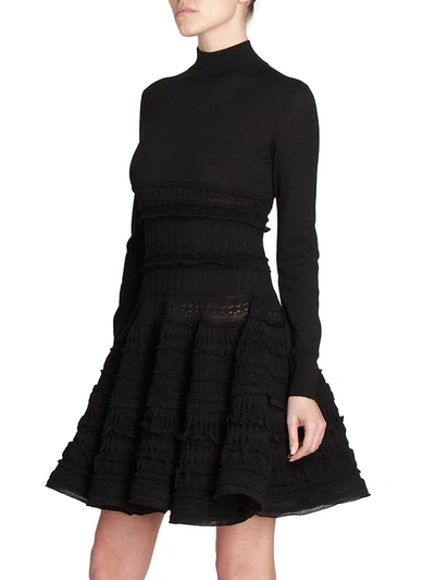 Shop Alaïa Women's Tiered Fit-&-flare Wool Knit Dress In Noir