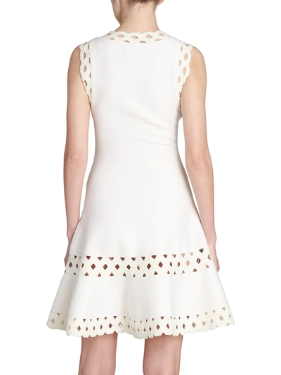 Shop Alaïa Lattice Trim Fit-&-flare Knit Dress In Blanc