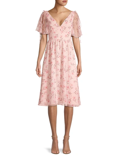Shop Fame And Partners Mairie Floral Chiffon Dress In Watercolor Lily Pale Pink