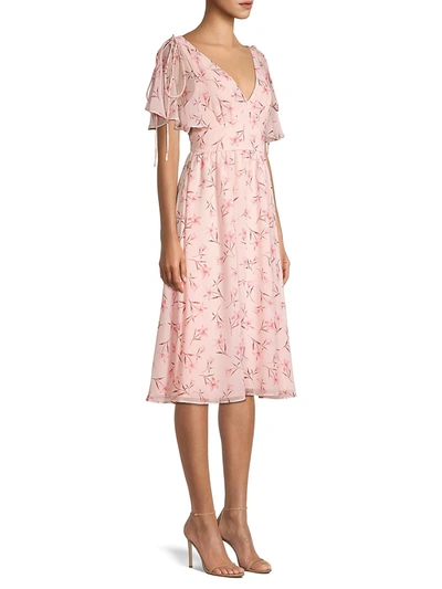 Shop Fame And Partners Mairie Floral Chiffon Dress In Watercolor Lily Pale Pink