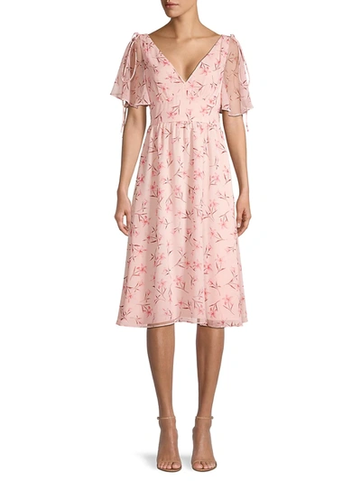 Shop Fame And Partners Mairie Floral Chiffon Dress In Watercolor Lily Pale Pink