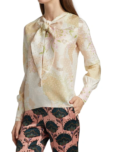 Shop Adriana Iglesias Village Jacquard Silk Blouse In Peony