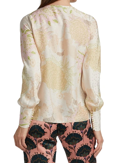 Shop Adriana Iglesias Village Jacquard Silk Blouse In Peony