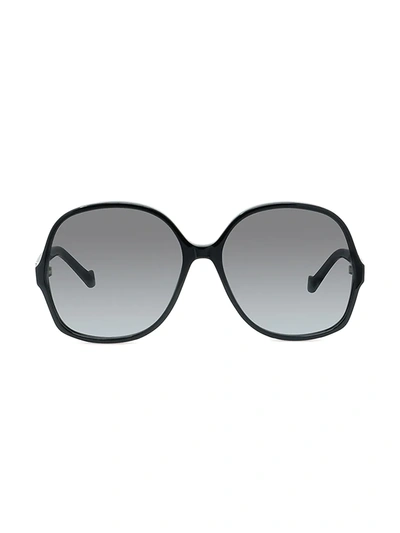 Shop Loewe Women's 61mm Round Sunglasses In Shiny Black