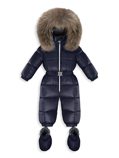 Shop Moncler Little Kid's New Jean Padded Fox Fur Snowsuit In Navy