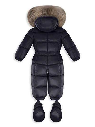 Shop Moncler Little Kid's New Jean Padded Fox Fur Snowsuit In Navy
