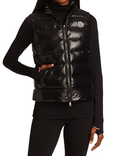Shop Moncler Women's Ghany Quilted Shiny Vest In Black
