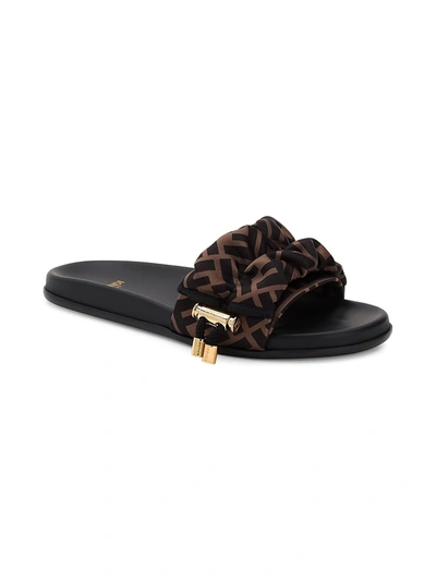 Shop Fendi Women's Logo Slide Sandals In Brown Black