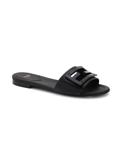 Shop Fendi Women's Logo Leather Slide Sandals In Nero