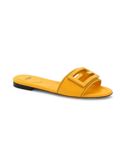 Shop Fendi Women's Logo Leather Slide Sandals In Mimosa