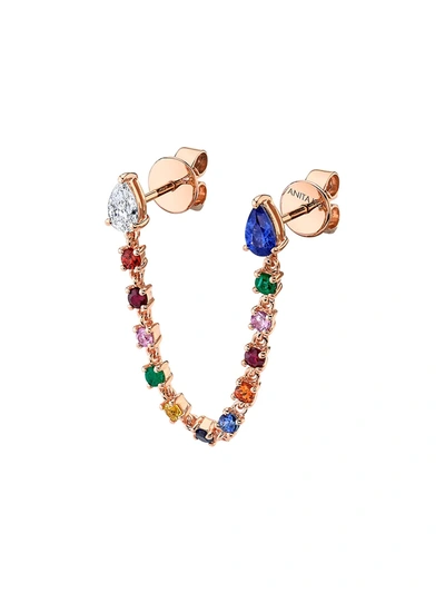 Shop Anita Ko 18k Rose Gold, Multicolor Sapphire & Diamond Double Piercing Earring Loop