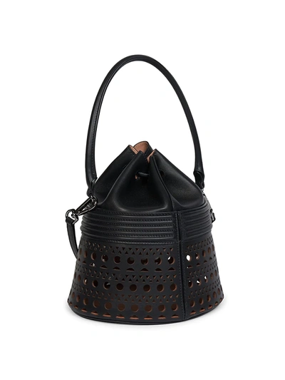 Shop Alaïa Leather Bucket Bag In Galet