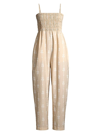 Shop Rebecca Taylor Tulip Smocked Jumpsuit In Marzipan Combo