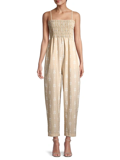 Shop Rebecca Taylor Tulip Smocked Jumpsuit In Marzipan Combo