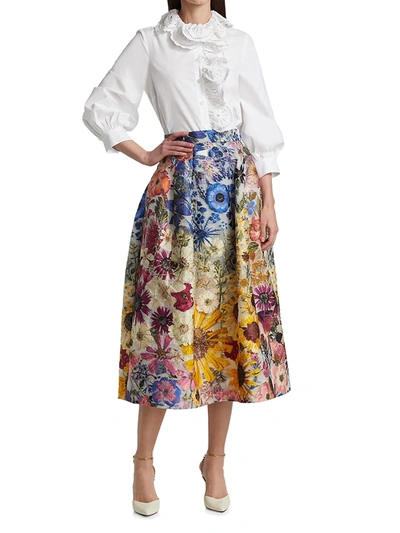 Shop Oscar De La Renta Ombre Flower Fil Coupe A-line Skirt In White Multi