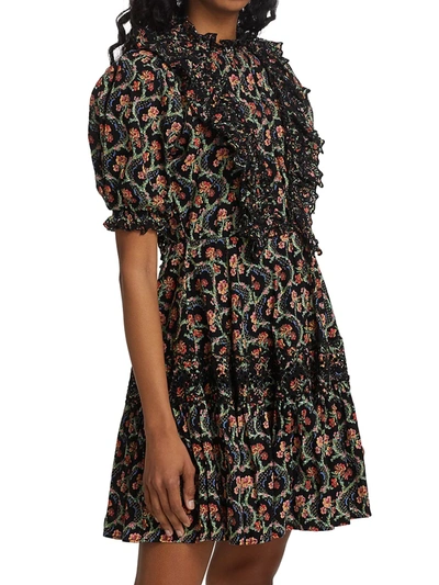 Shop Bytimo Frilled Organic Cotton Mini Dress In Dark Wall Paper
