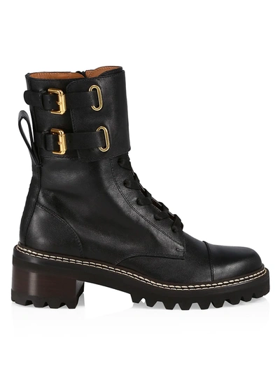 Shop See By Chloé Women's Mallory Leather Combat Boots In Black