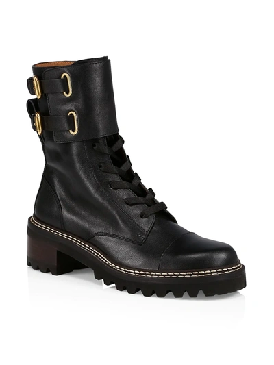 Shop See By Chloé Women's Mallory Leather Combat Boots In Black