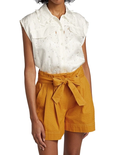 Cut Out-detail Sleeveless Shirt In Lacy White