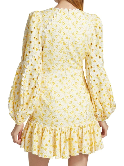 Shop Acler Walker Embroidered Cotton Mini Dress In Ivory Lemon Mix