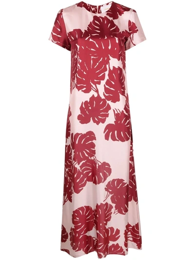 Shop La Doublej Floral Maxi Flared Silk Dress In Rosa