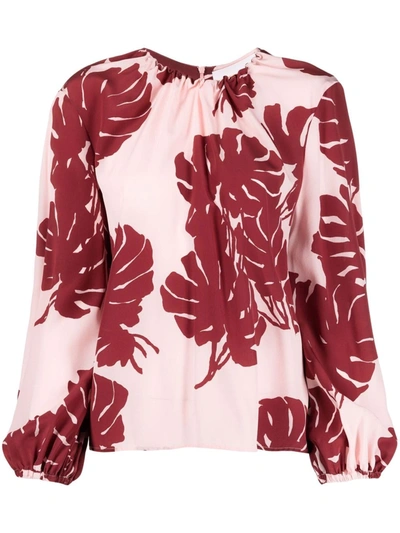 Shop La Doublej Leaf-print Long-sleeve Blouse In Rosa